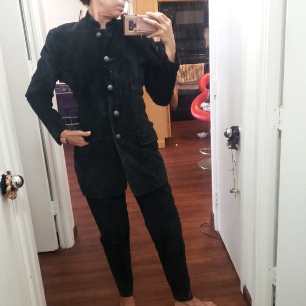 Vtg North Beach Michael Hoban Black Suede Jacket & Pants 2 Piece Suit Set size 8